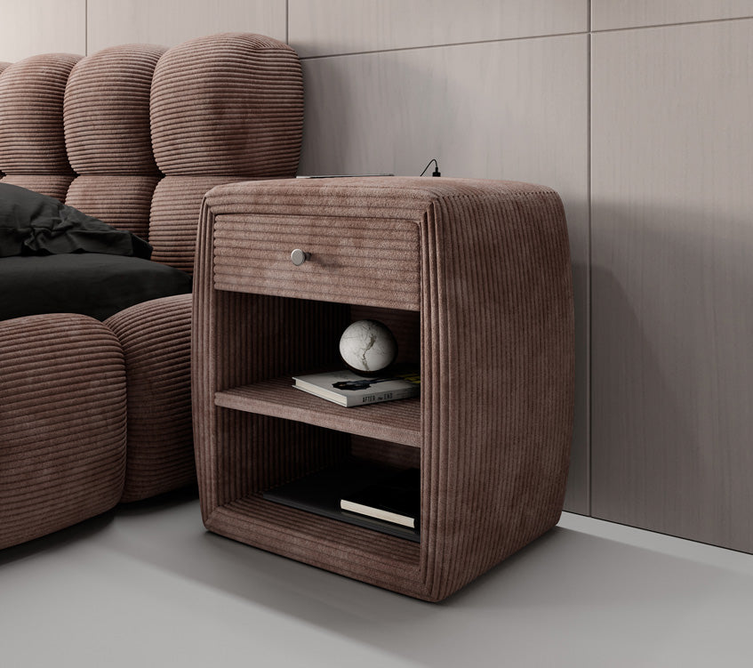 Designer nachtkastje Lilly met USB-aansluiting in Ribstof