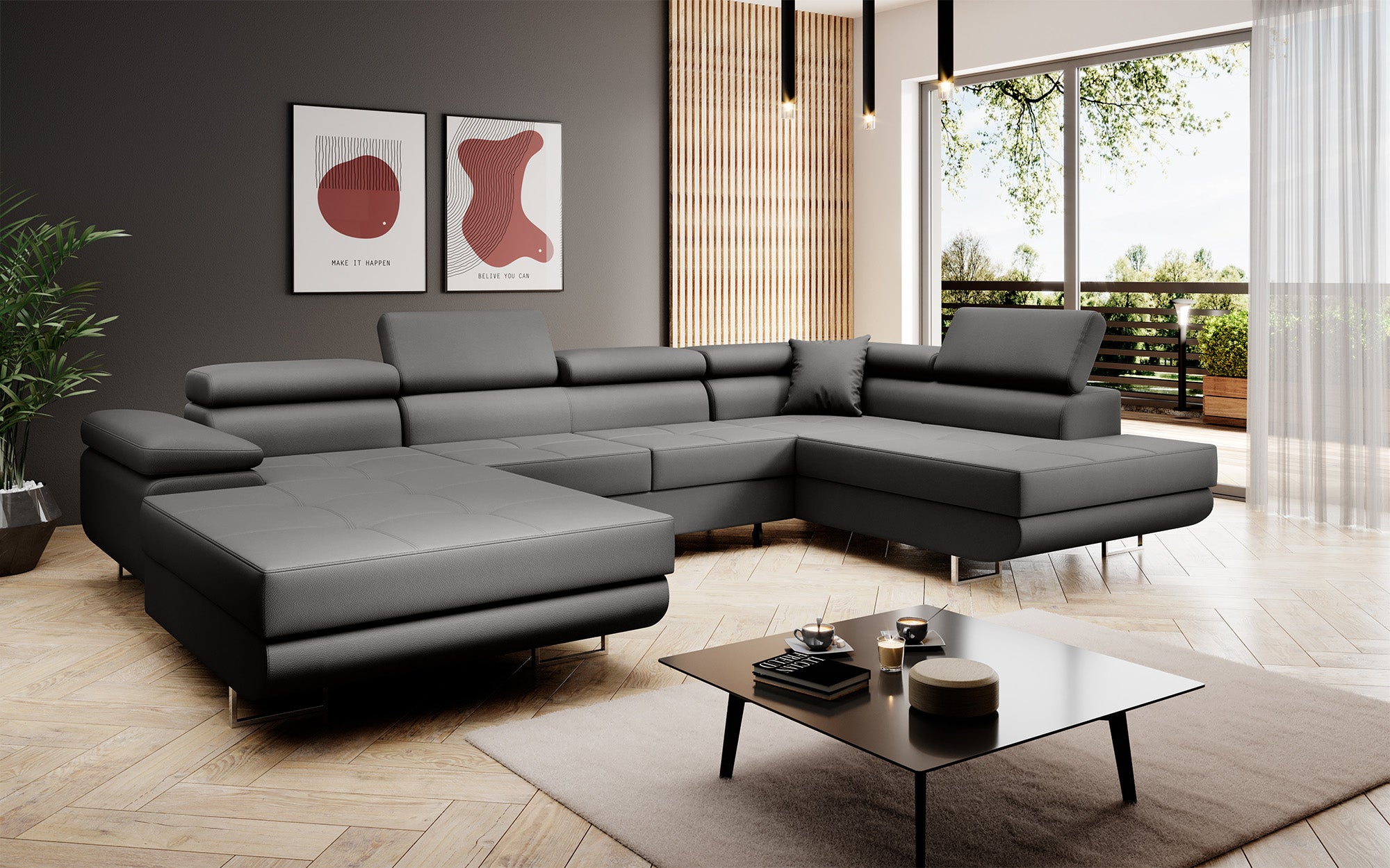 Designbank Lago met slaap- en klapfunctie in kunstleer