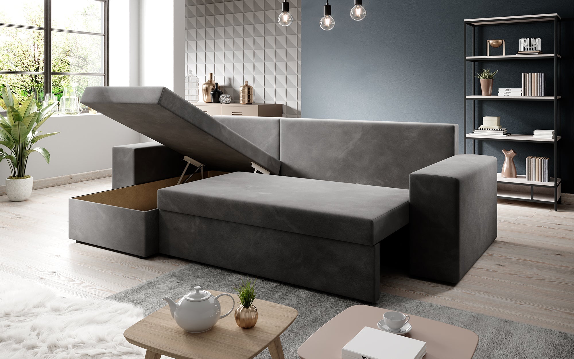 Designer Sofa Denver Kunstleder met slaap- en klapfunctie