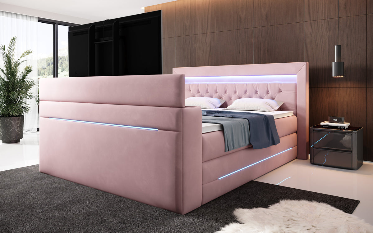 Boxspringbed Pluto met TV-lift, RGB en opbergruimte