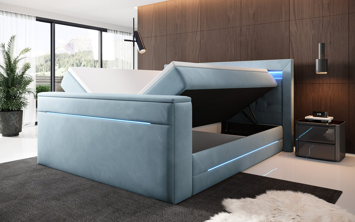 Boxspringbed Pluto met TV-lift, RGB en opbergruimte
