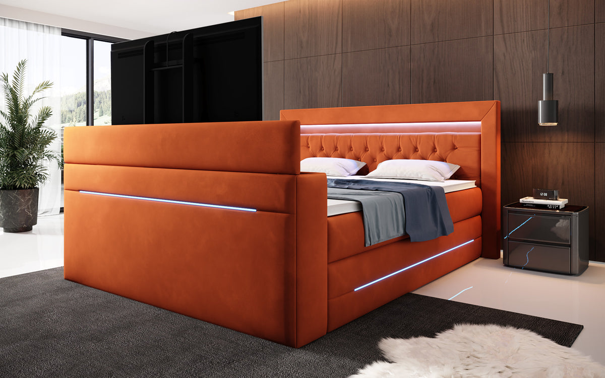 Boxspringbed Pluto met TV-lift, RGB en opbergruimte