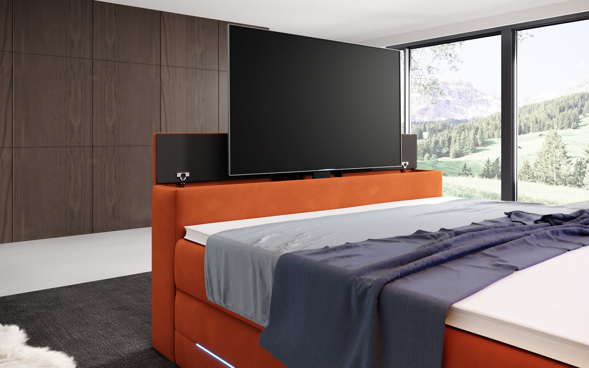 Boxspringbed Pluto met TV-lift, RGB en opbergruimte