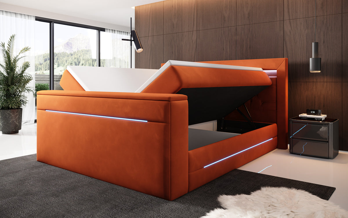 Boxspringbed Pluto met TV-lift, RGB en opbergruimte
