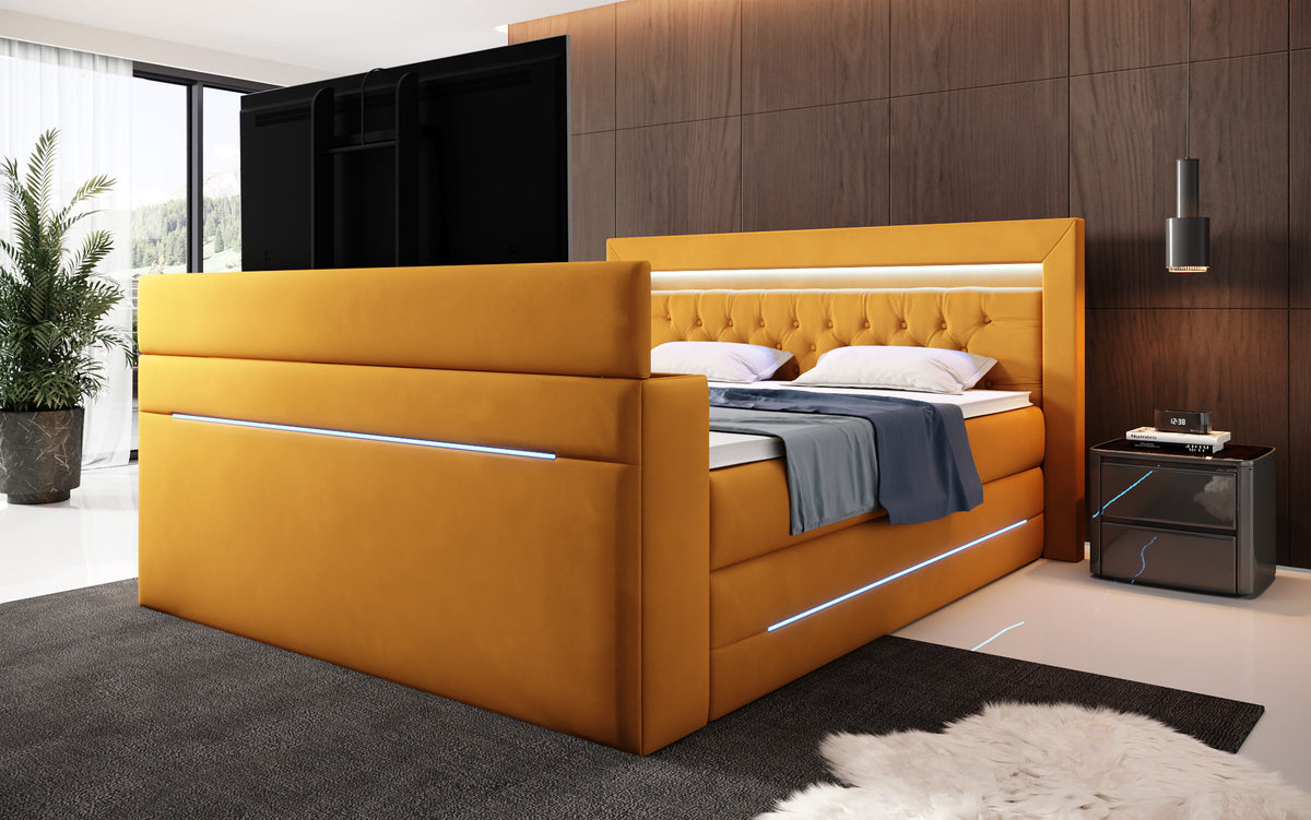 Boxspringbed Pluto met TV-lift, RGB en opbergruimte