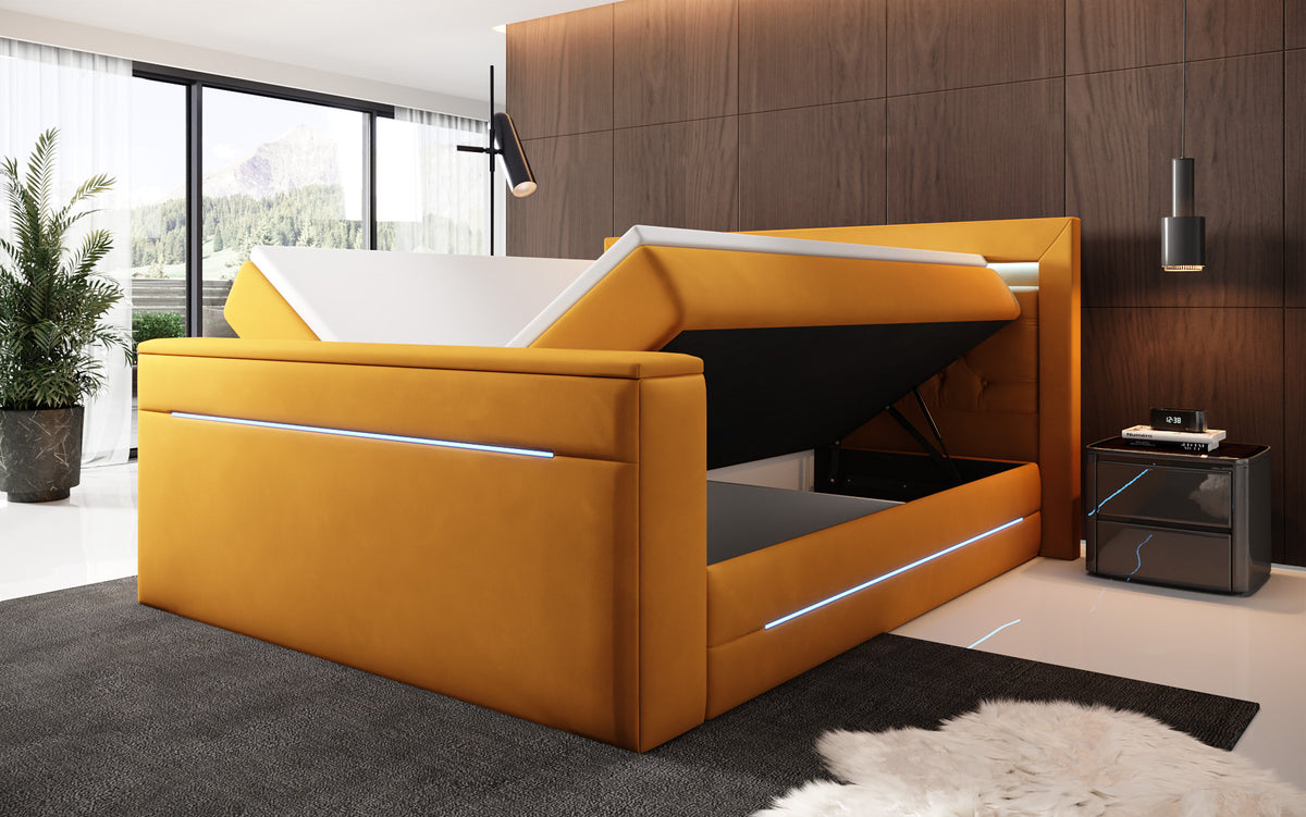 Boxspringbed Pluto met TV-lift, RGB en opbergruimte