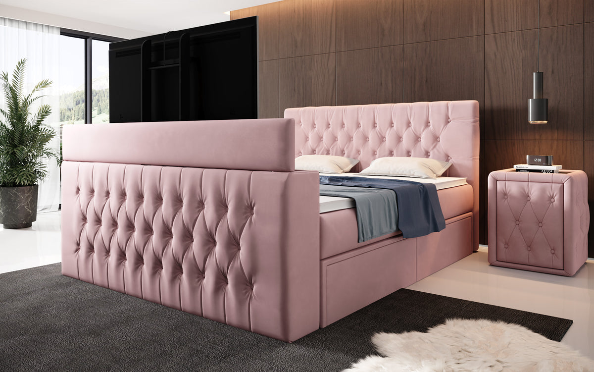 Boxspringbed Vulnero met TV-lift en opbergruimte (2 laden)