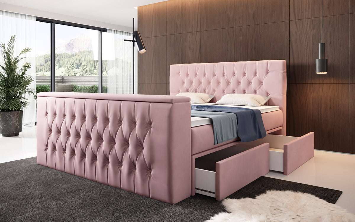 Boxspringbed Vulnero met TV-lift en opbergruimte (2 laden)