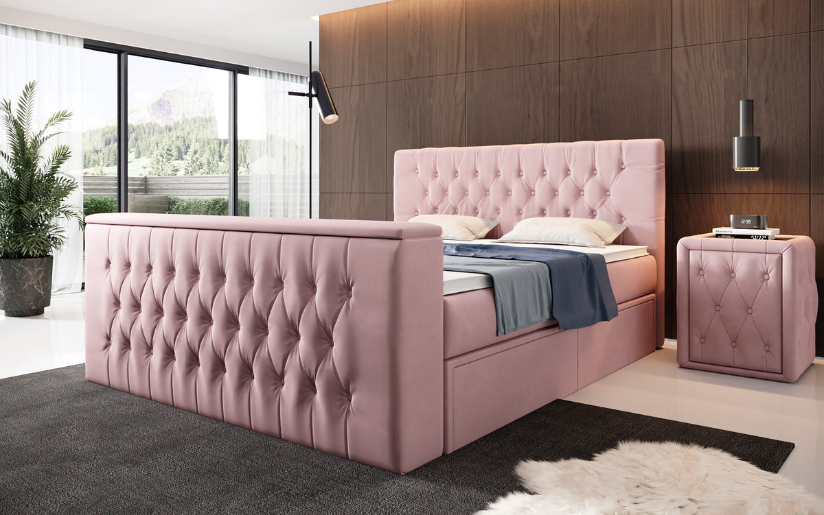 Boxspringbed Vulnero met TV-lift en opbergruimte (2 laden)
