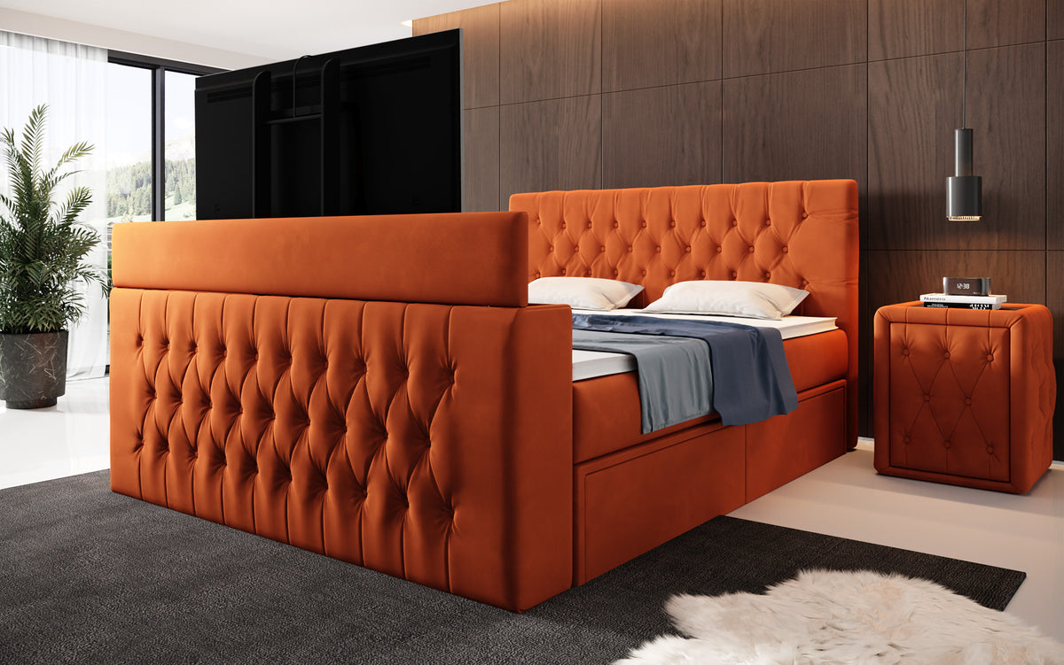 Boxspringbed Vulnero met TV-lift en opbergruimte (2 laden)