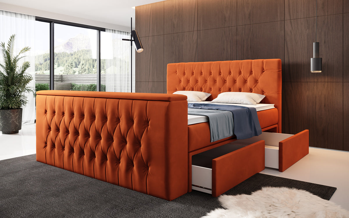 Boxspringbed Vulnero met TV-lift en opbergruimte (2 laden)