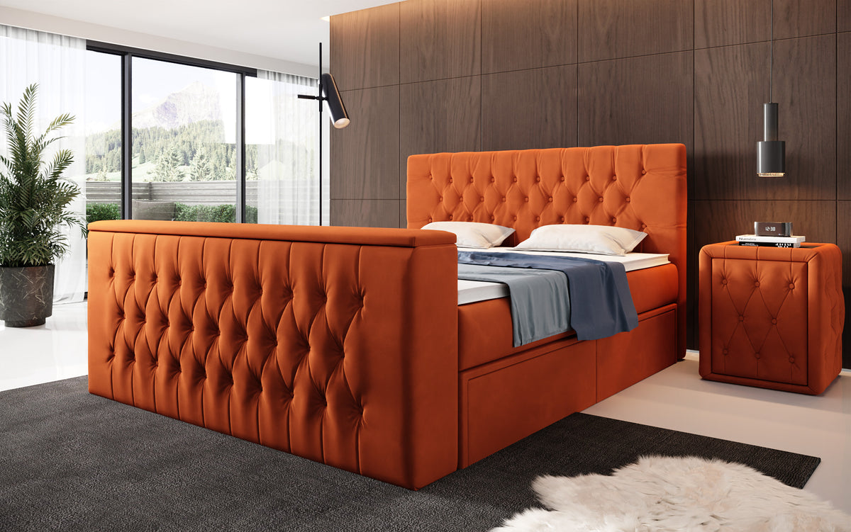 Boxspringbed Vulnero met TV-lift en opbergruimte (2 laden)