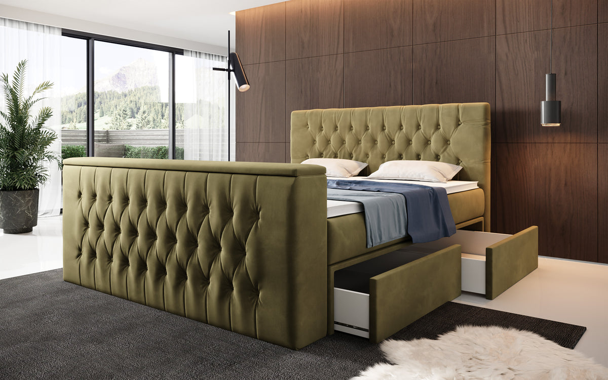Boxspringbed Vulnero met TV-lift en opbergruimte (2 laden)
