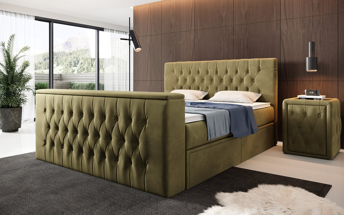 Boxspringbed Vulnero met TV-lift en opbergruimte (2 laden)