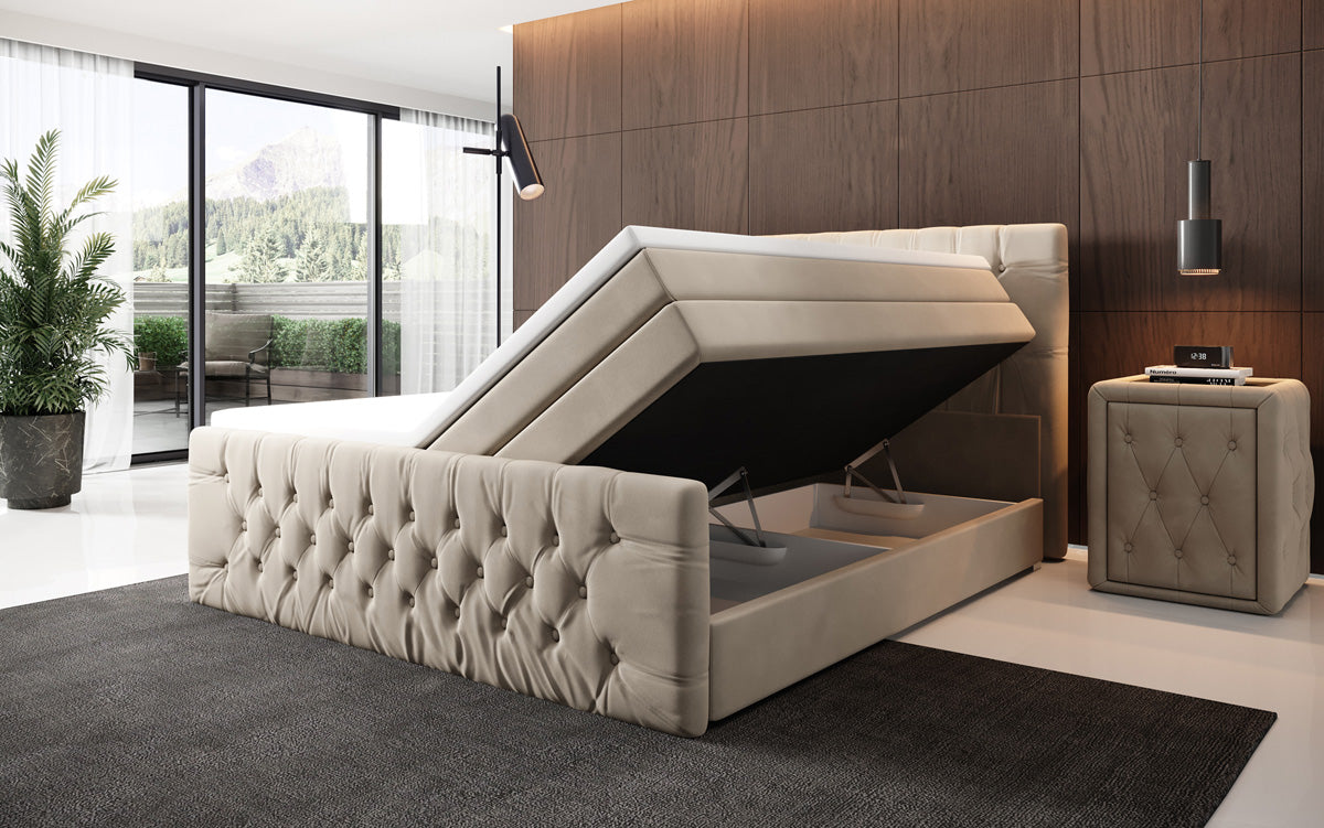 Boxspringbed Velutto met opbergruimte - Chesterfield-look