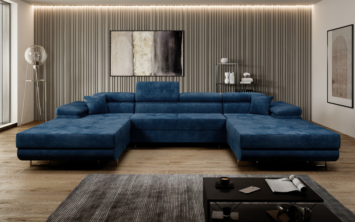 Designer Sofa Calvera U met slaap- en klapfunctie in corduroy