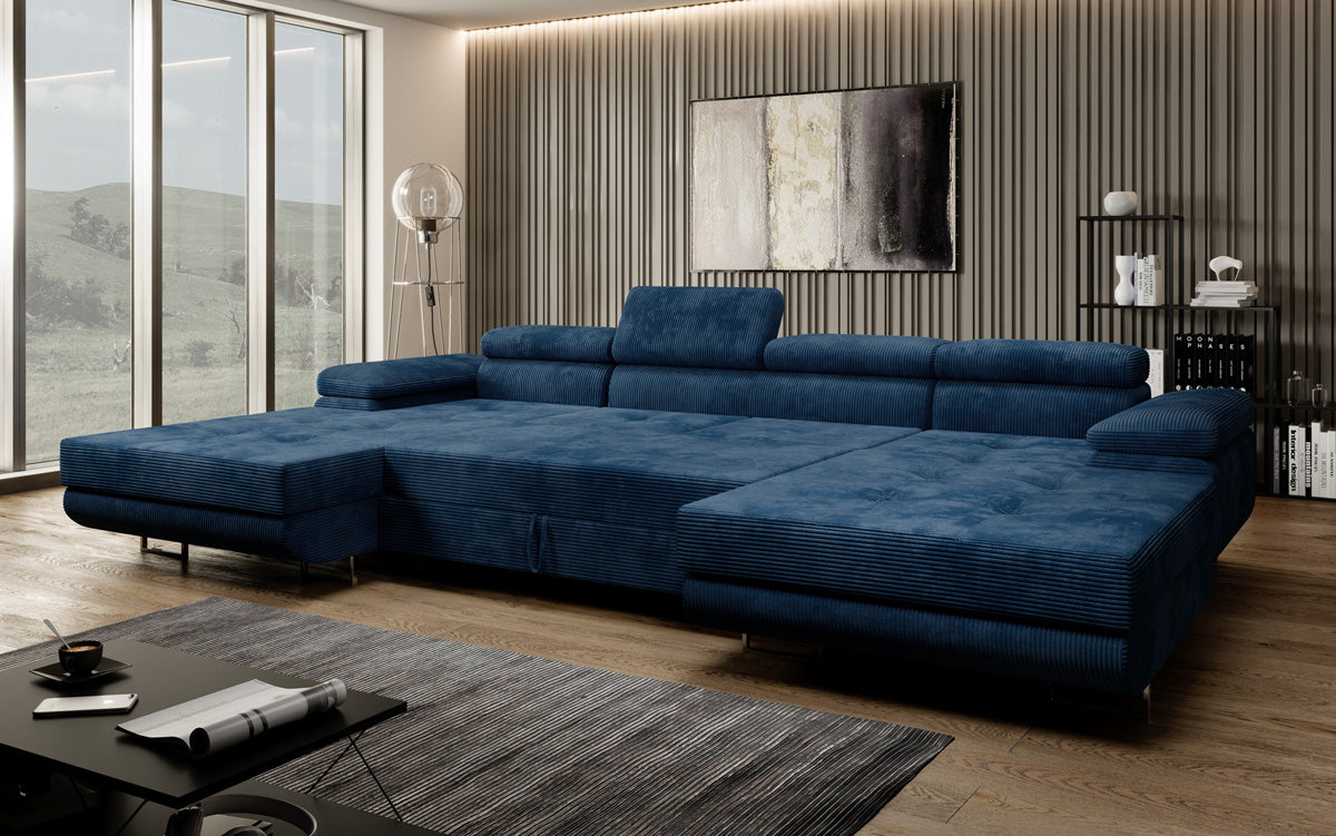 Designer Sofa Calvera U met slaap- en klapfunctie in corduroy
