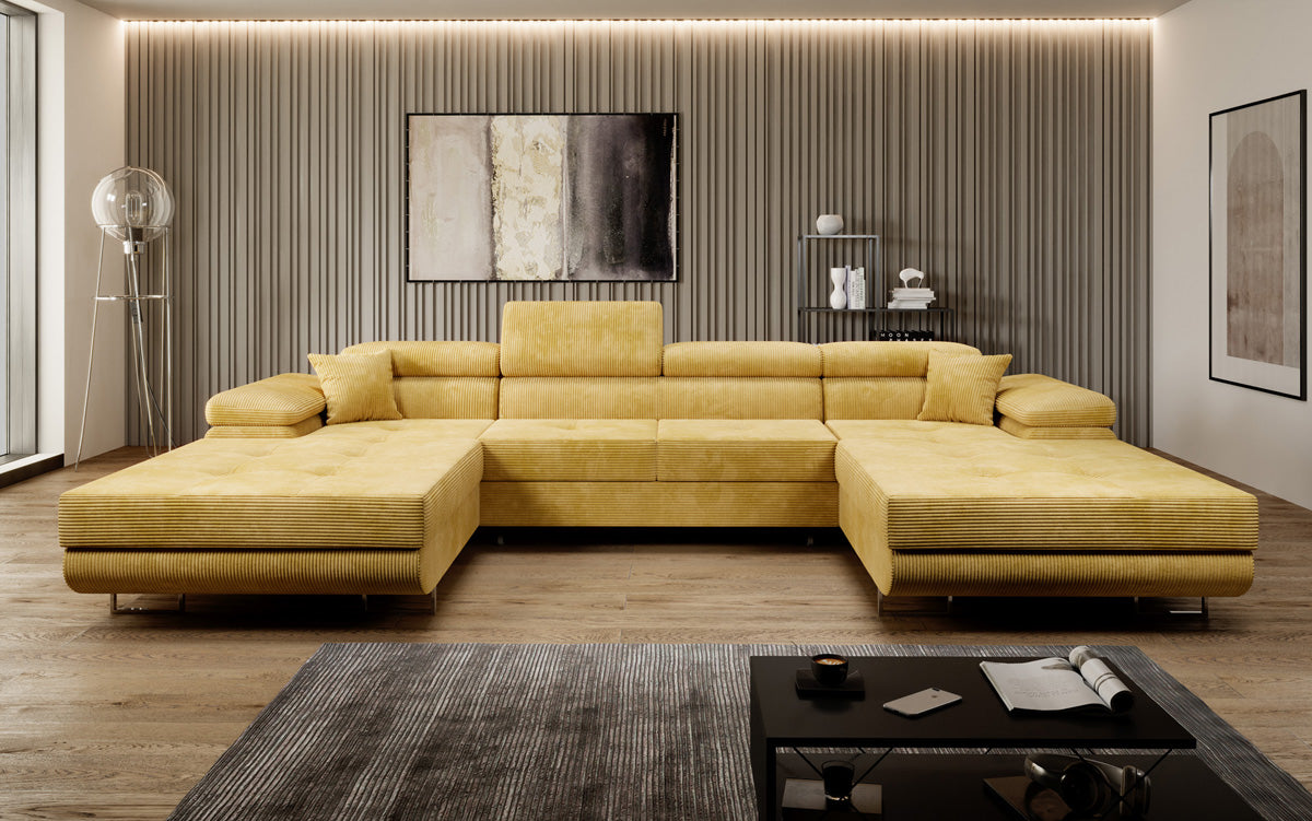 Designer Sofa Calvera U met slaap- en klapfunctie in corduroy