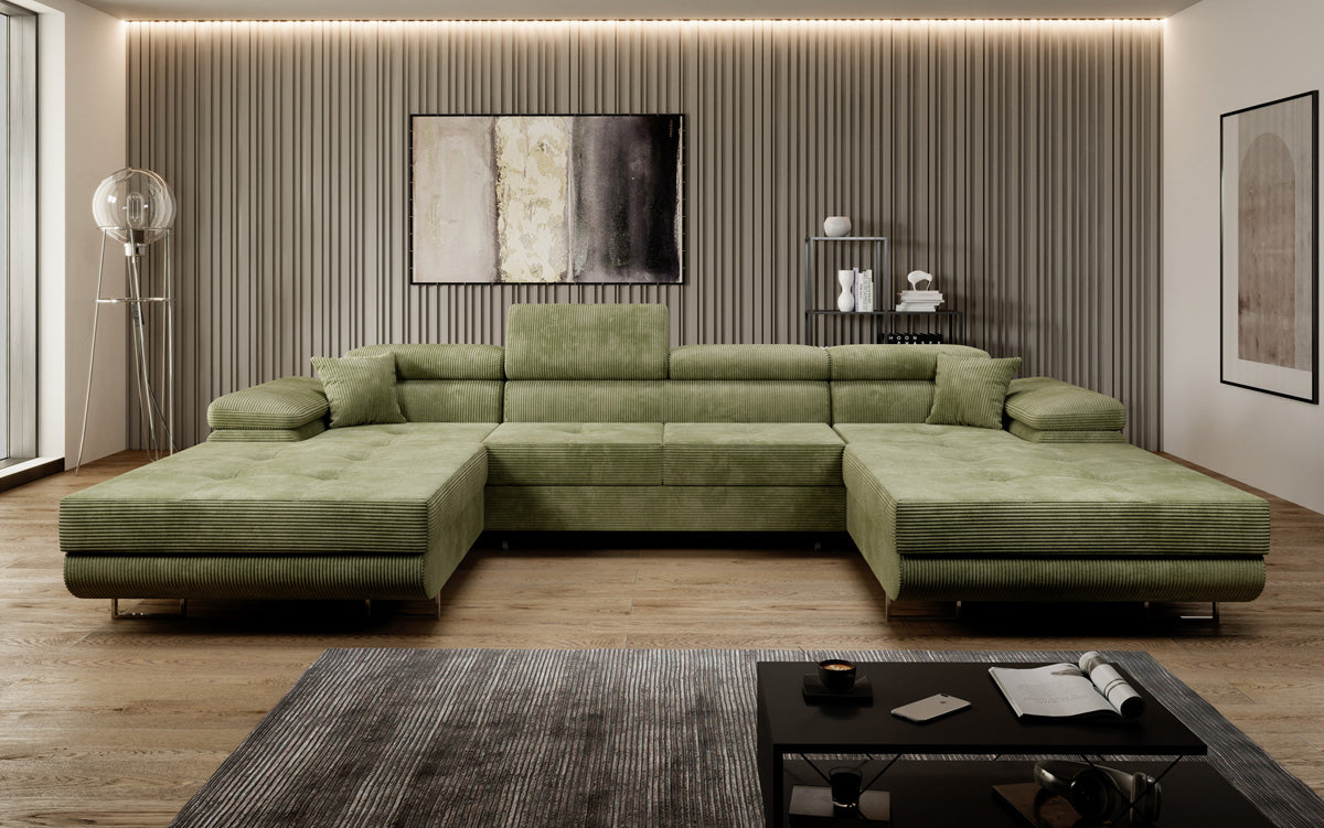 Designer Sofa Calvera U met slaap- en klapfunctie in corduroy