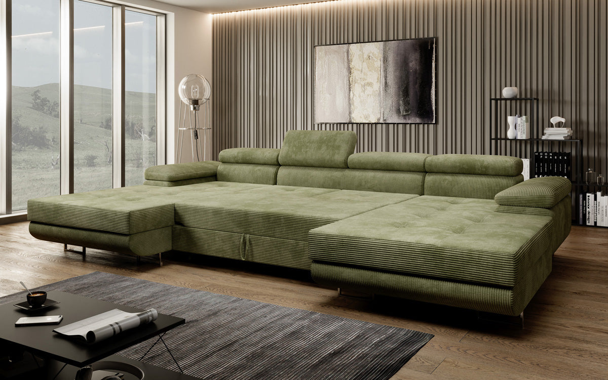 Designer Sofa Calvera U met slaap- en klapfunctie in corduroy