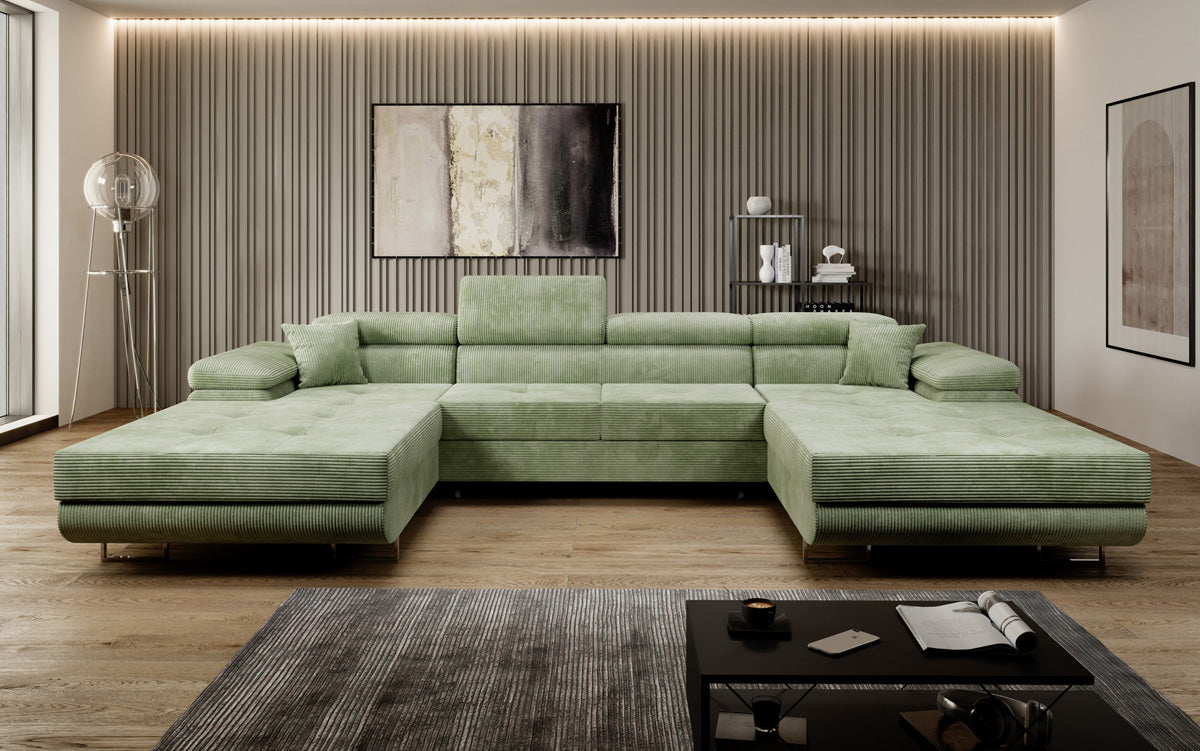 Designer Sofa Calvera U met slaap- en klapfunctie in corduroy