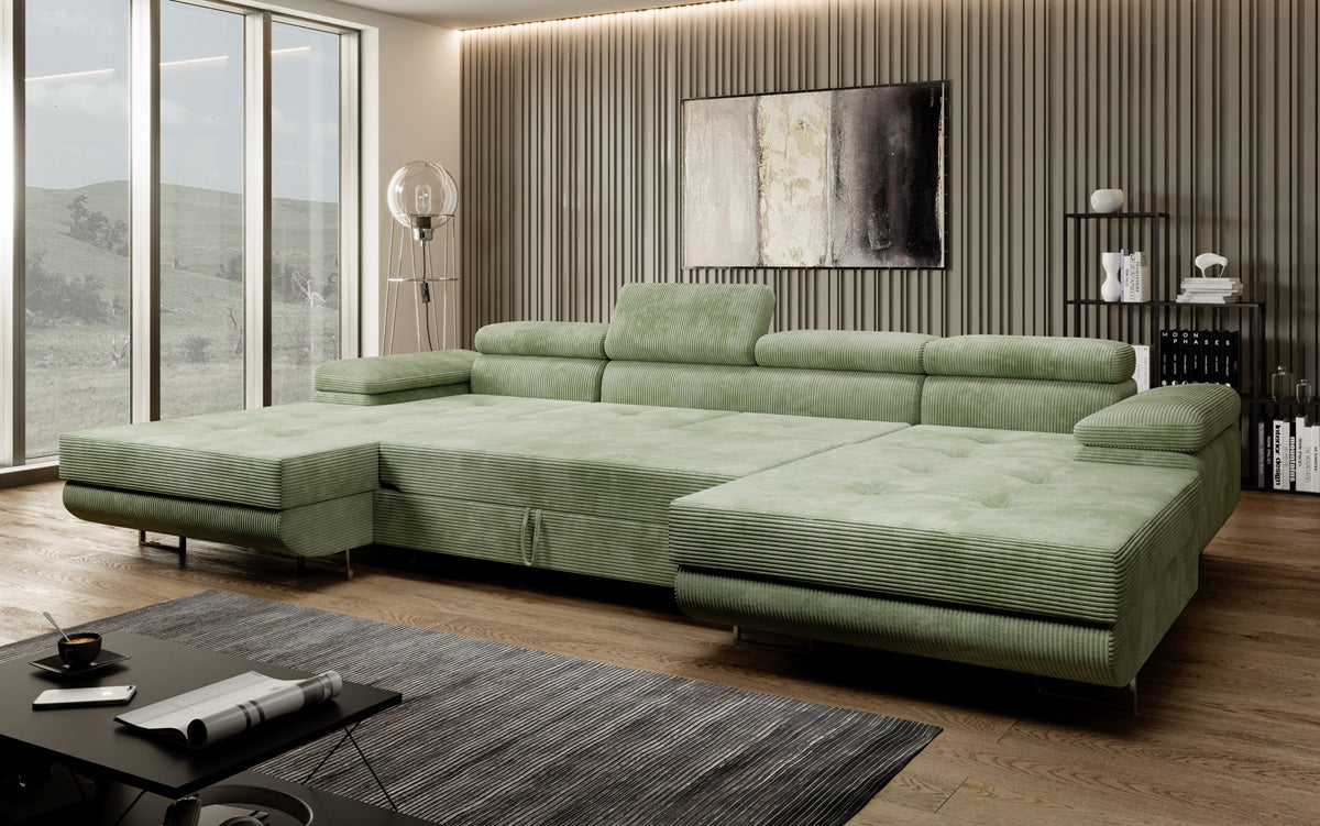 Designer Sofa Calvera U met slaap- en klapfunctie in corduroy