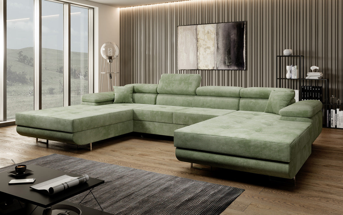 Designer Sofa Calvera U met slaap- en klapfunctie in corduroy