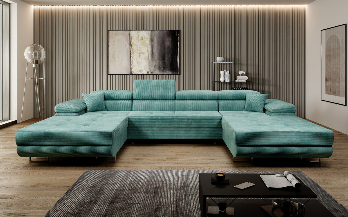 Designer Sofa Calvera U met slaap- en klapfunctie in corduroy