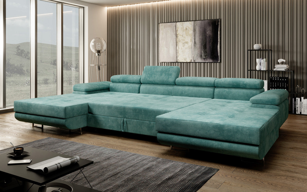 Designer Sofa Calvera U met slaap- en klapfunctie in corduroy