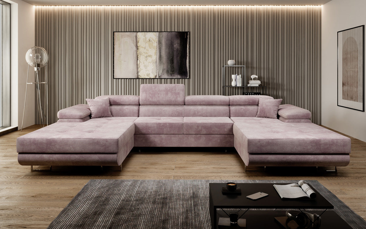 Designer Sofa Calvera U met slaap- en klapfunctie in corduroy
