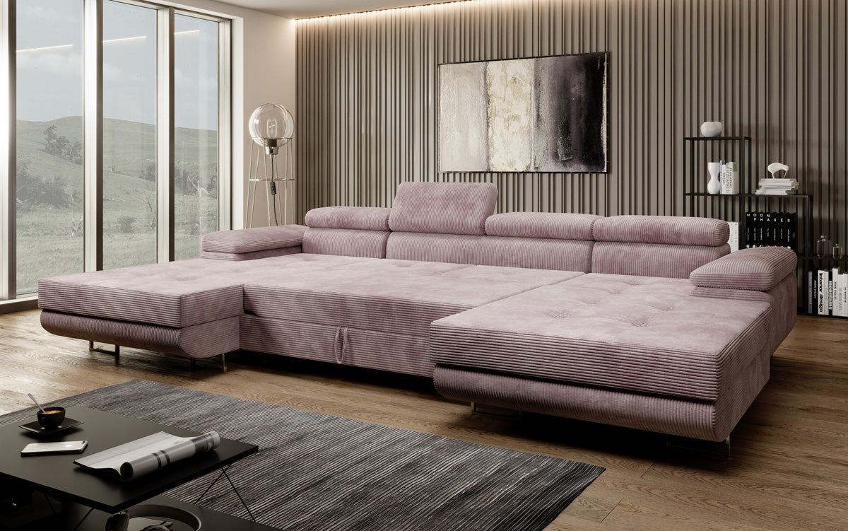 Designer Sofa Calvera U met slaap- en klapfunctie in corduroy