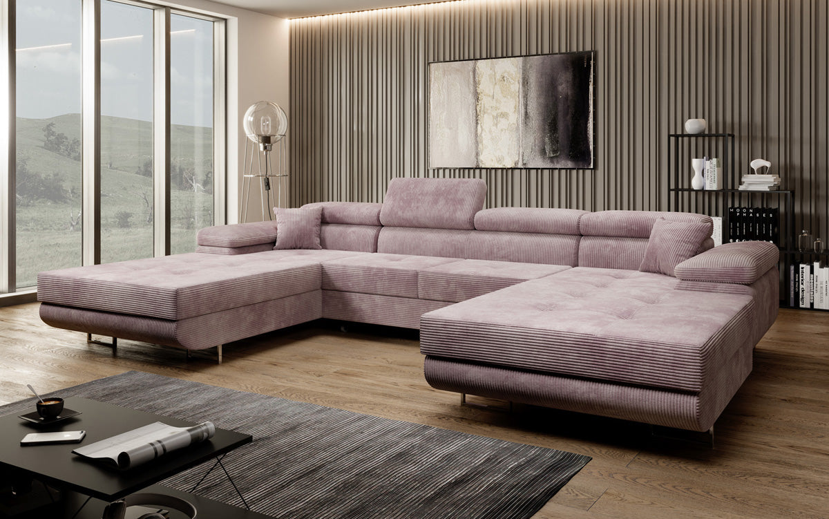 Designer Sofa Calvera U met slaap- en klapfunctie in corduroy