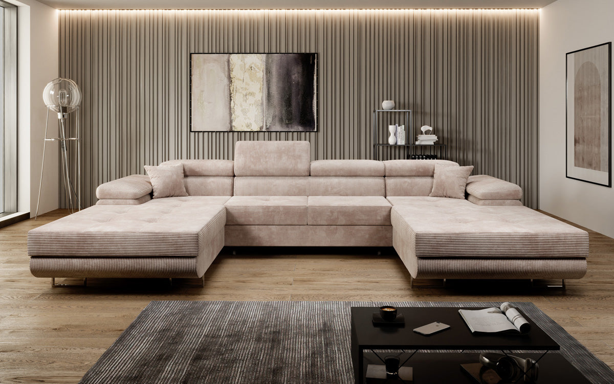 Designer Sofa Calvera U met slaap- en klapfunctie in corduroy