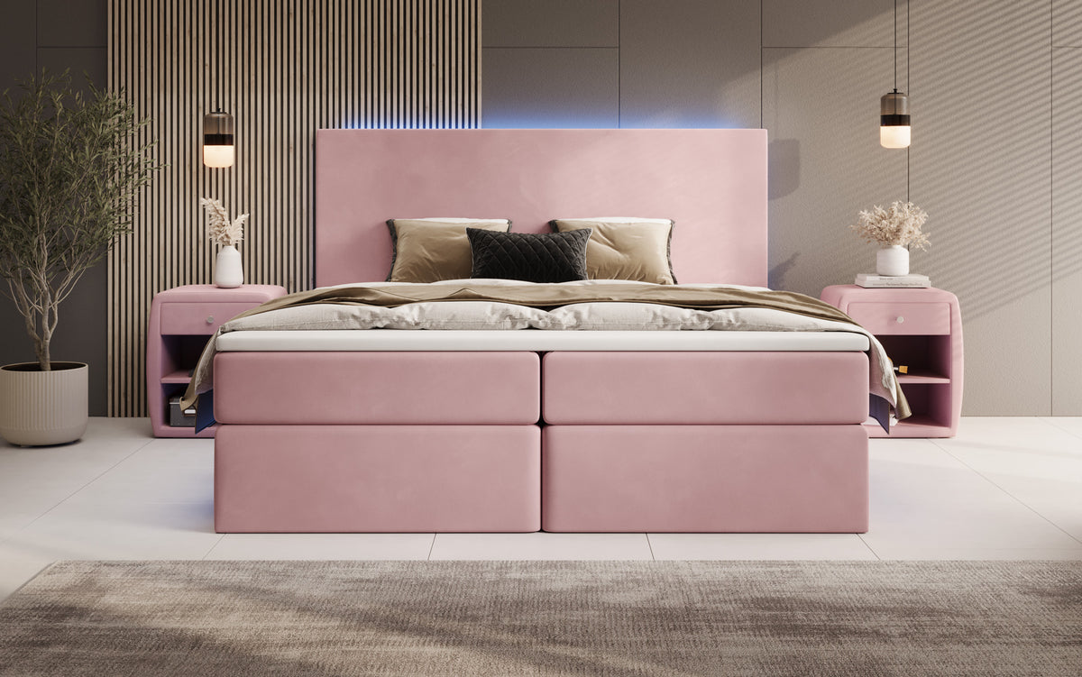 Boxspringbed Voyage met LED en opbergruimte in Fluweel