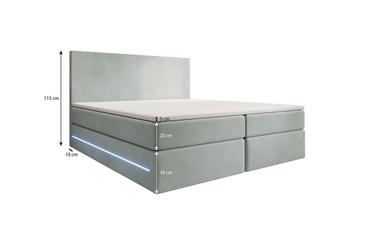 Boxspringbed Voyage met LED en opbergruimte in Fluweel