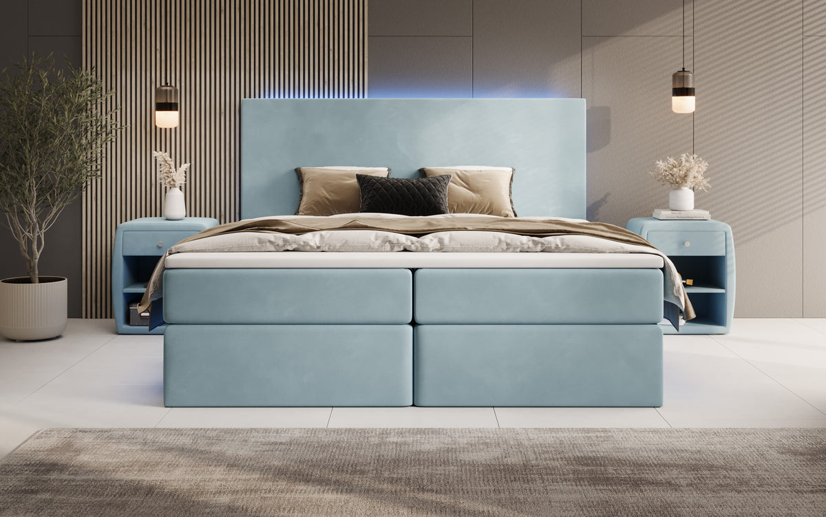 Boxspringbed Voyage met LED en opbergruimte in Fluweel