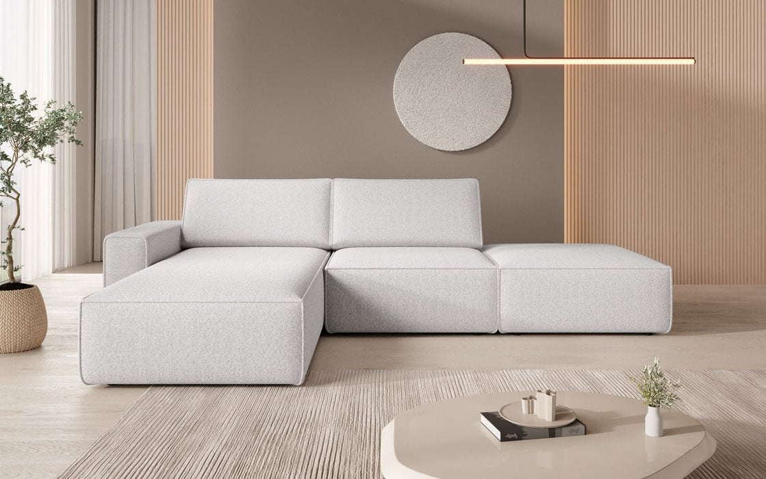 Modulares Ecksofa Yuma mit Beistellhocker aus Bouclé