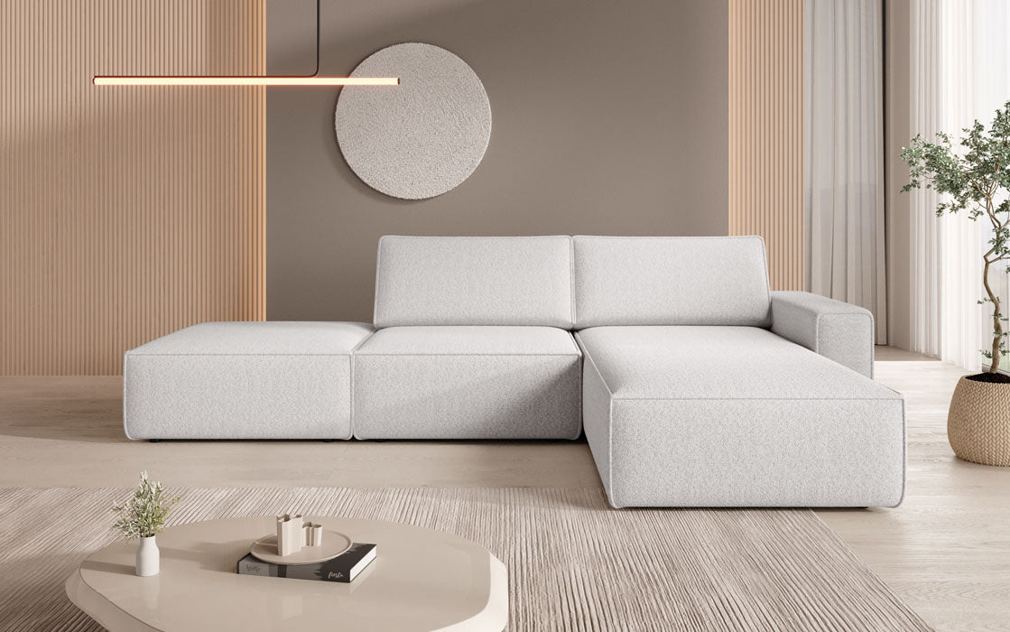 Modulares Ecksofa Yuma mit Beistellhocker aus Bouclé