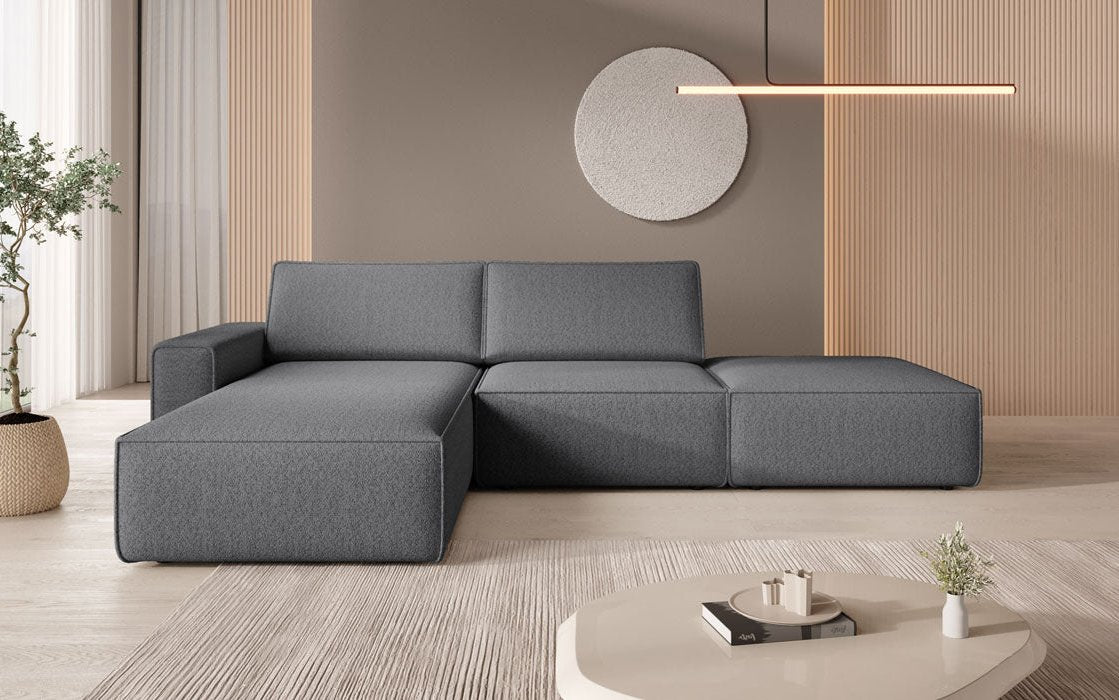 Modulares Ecksofa Yuma mit Beistellhocker aus Bouclé