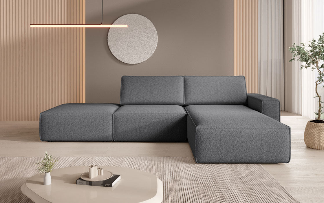 Modulares Ecksofa Yuma mit Beistellhocker aus Bouclé