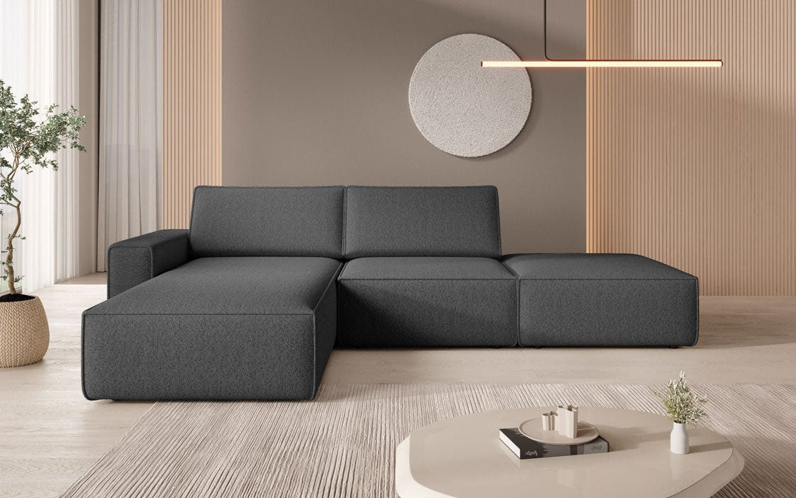 Modulares Ecksofa Yuma mit Beistellhocker aus Bouclé