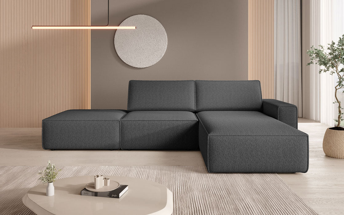 Modulares Ecksofa Yuma mit Beistellhocker aus Bouclé