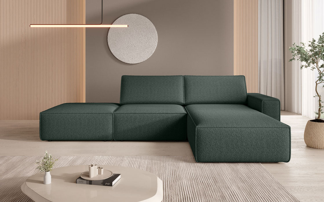 Modulares Ecksofa Yuma mit Beistellhocker aus Bouclé