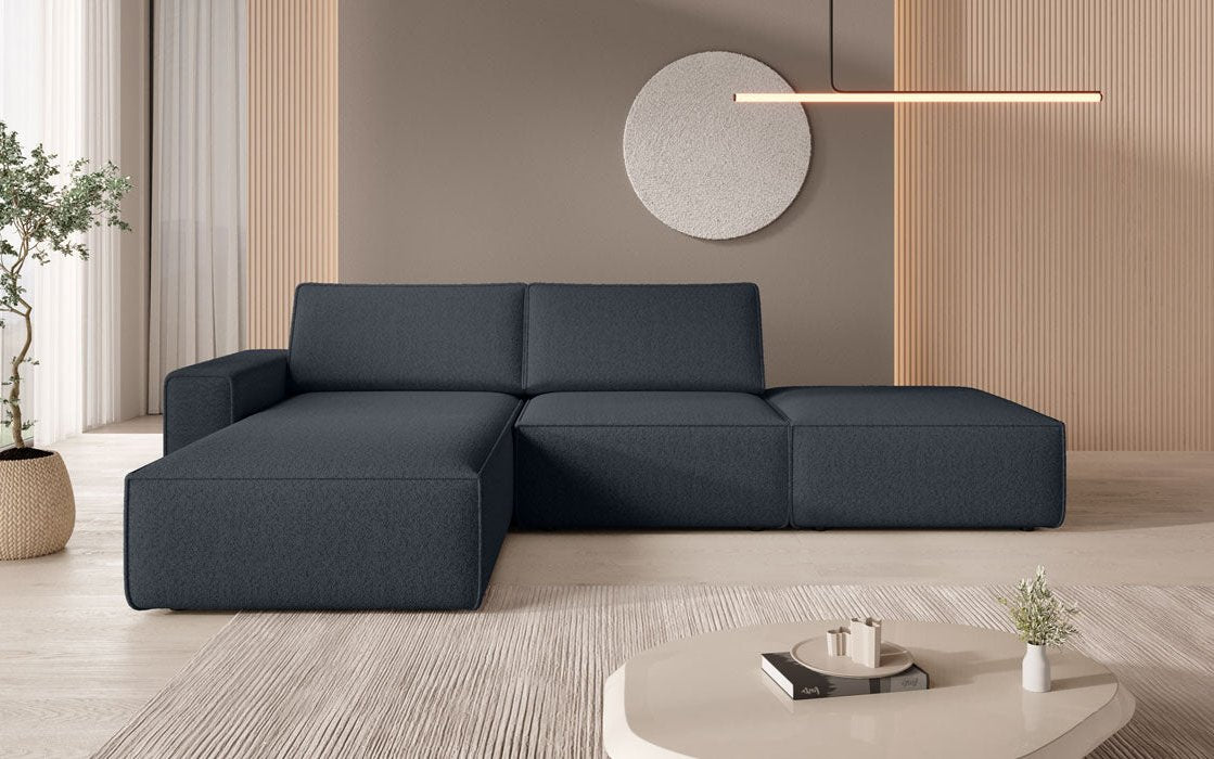 Modulares Ecksofa Yuma mit Beistellhocker aus Bouclé