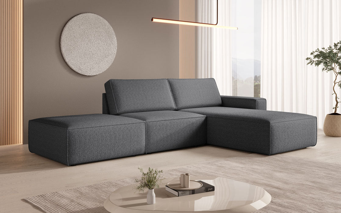 Modulares Ecksofa Yuma mit Beistellhocker aus Bouclé