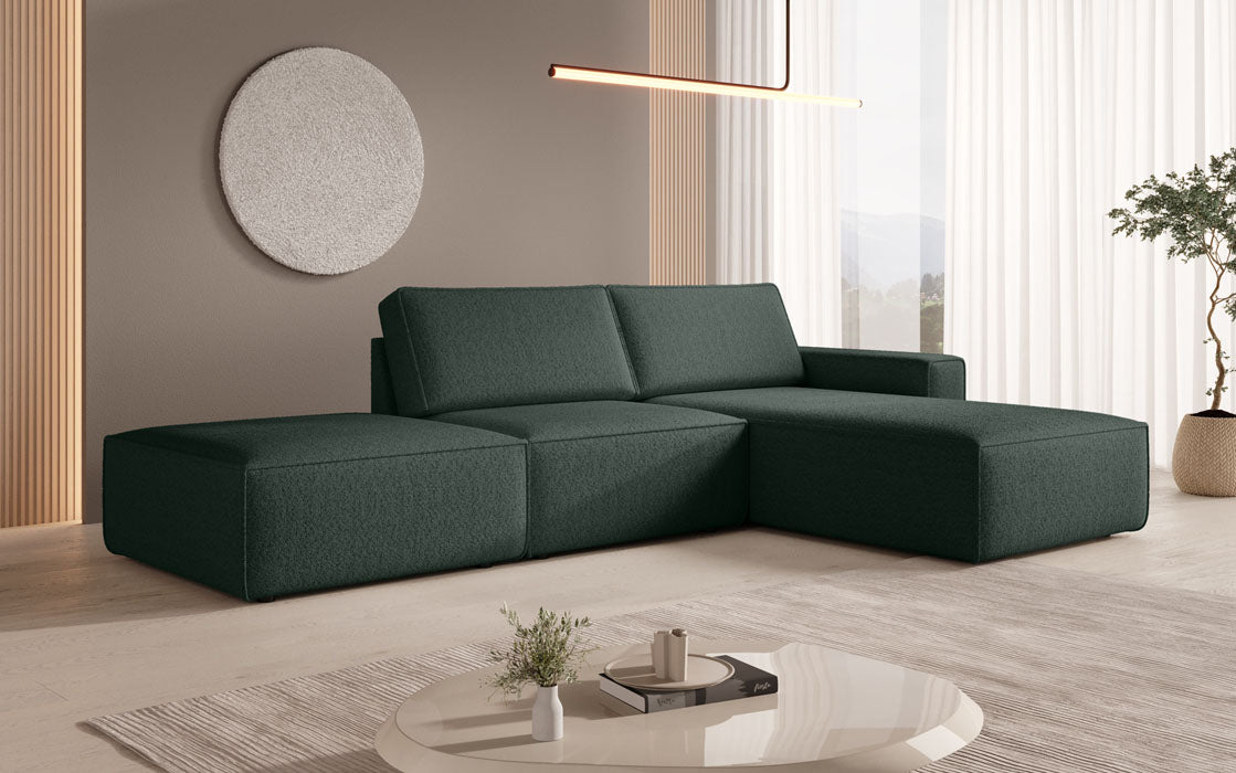 Modulares Ecksofa Yuma mit Beistellhocker aus Bouclé