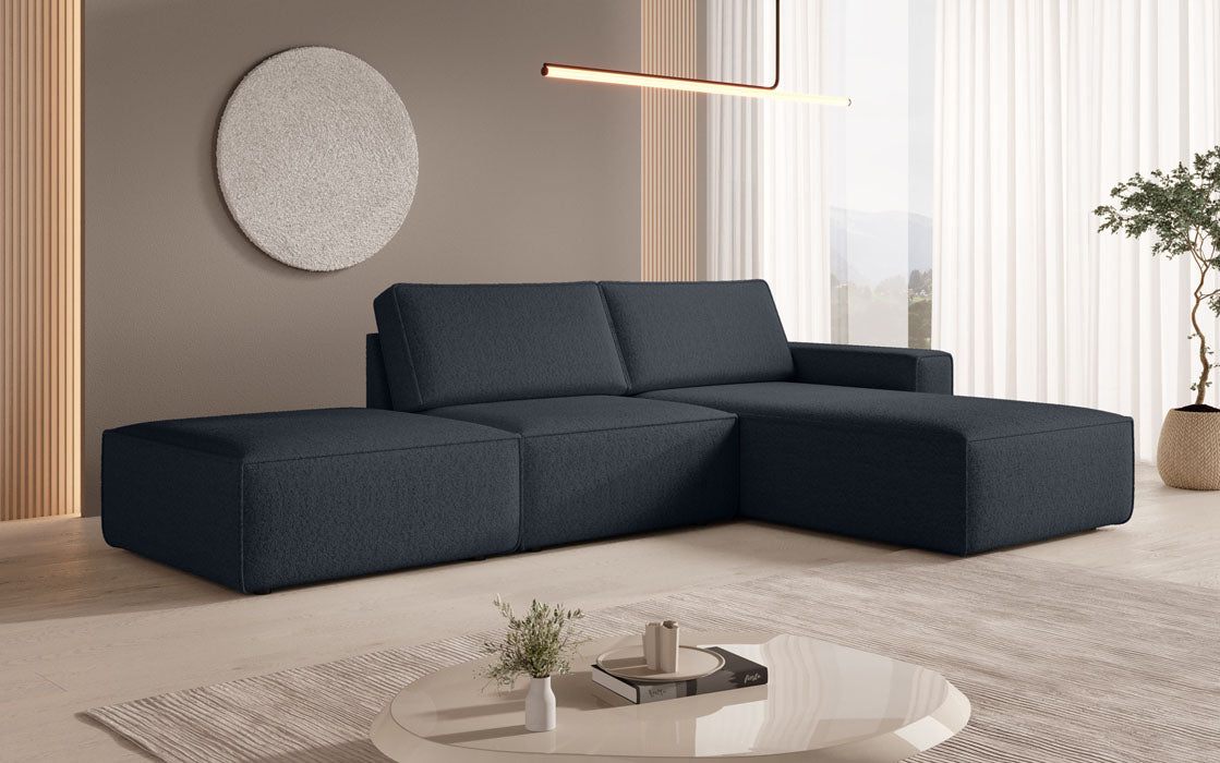 Modulares Ecksofa Yuma mit Beistellhocker aus Bouclé