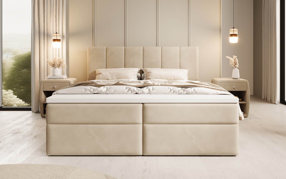 Boxspringbed Aurelia van fluweel met opbergruimte