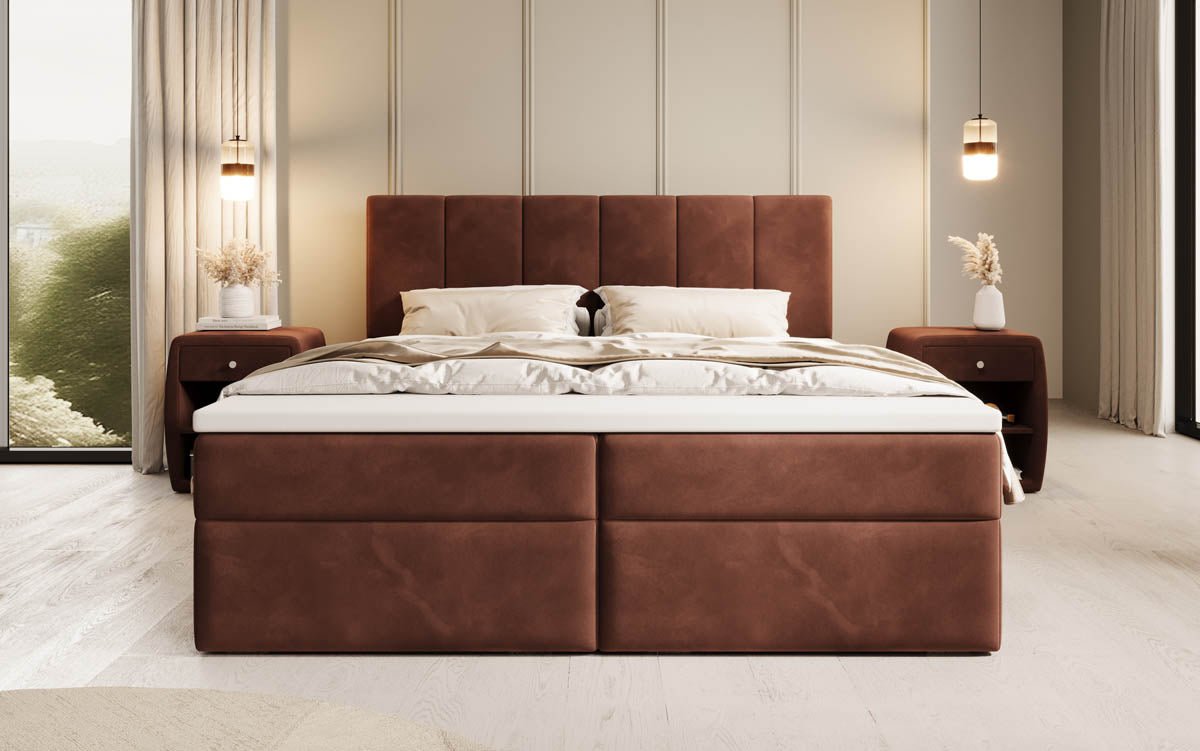 Boxspringbed Aurelia van fluweel met opbergruimte