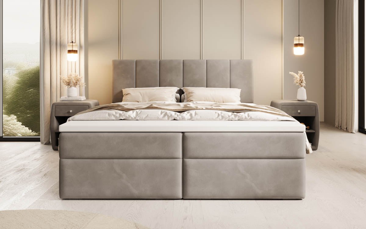 Boxspringbed Aurelia van fluweel met opbergruimte